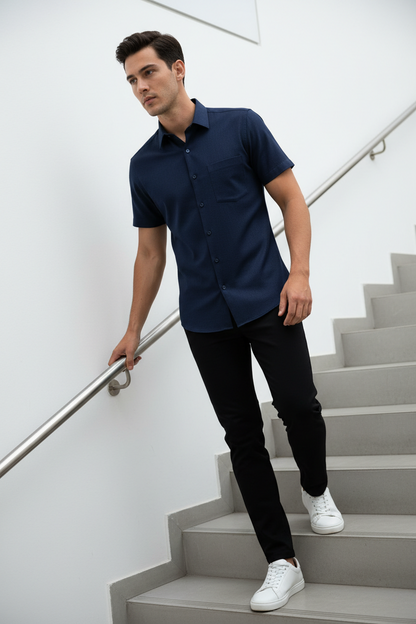 Men's Navy Blue Short Sleeve Shirt – OYSPI™